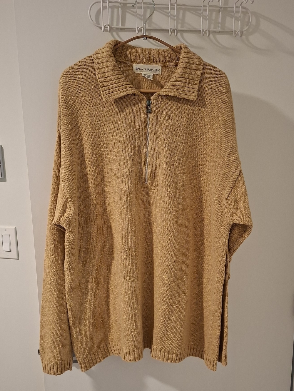 Vintage Banana Republic Golden Yellow Cotton & Linen Polo-neck Sweater (Size XL)